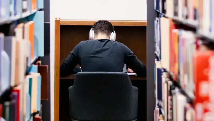 Student studying in library