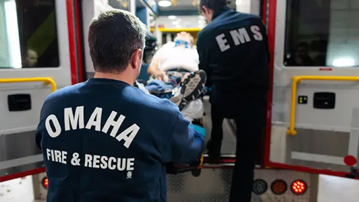 Omaha Fire & Rescue unloading ambulance