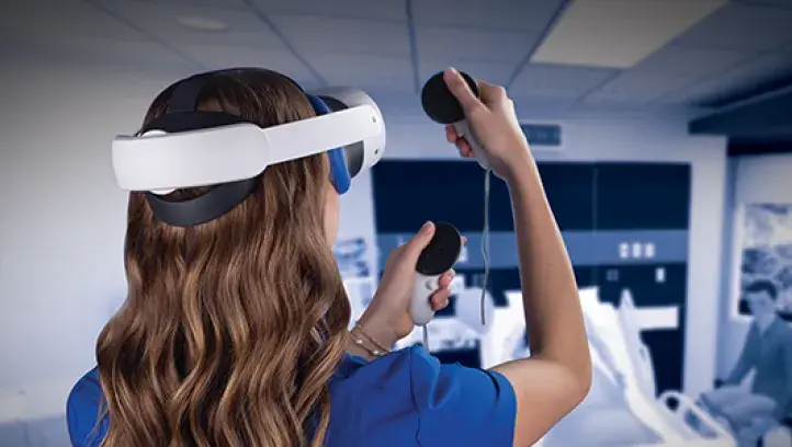 Nursing student using VR headset