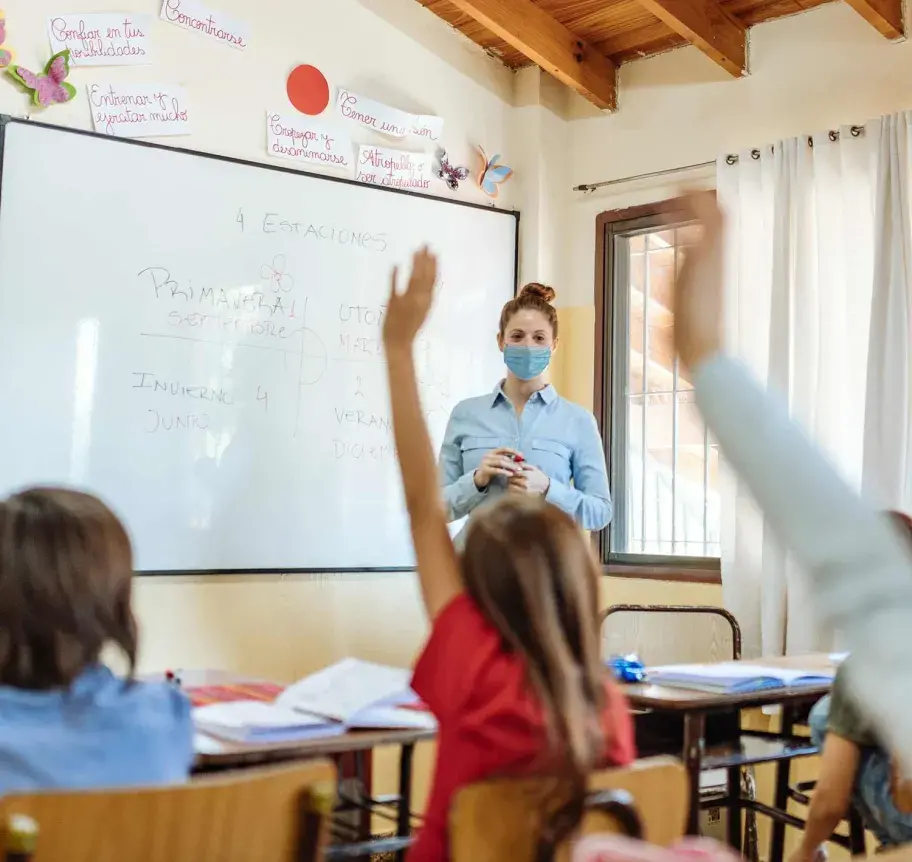Teacher in classroom with elementary students