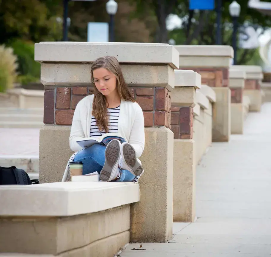 Student studying outdoors