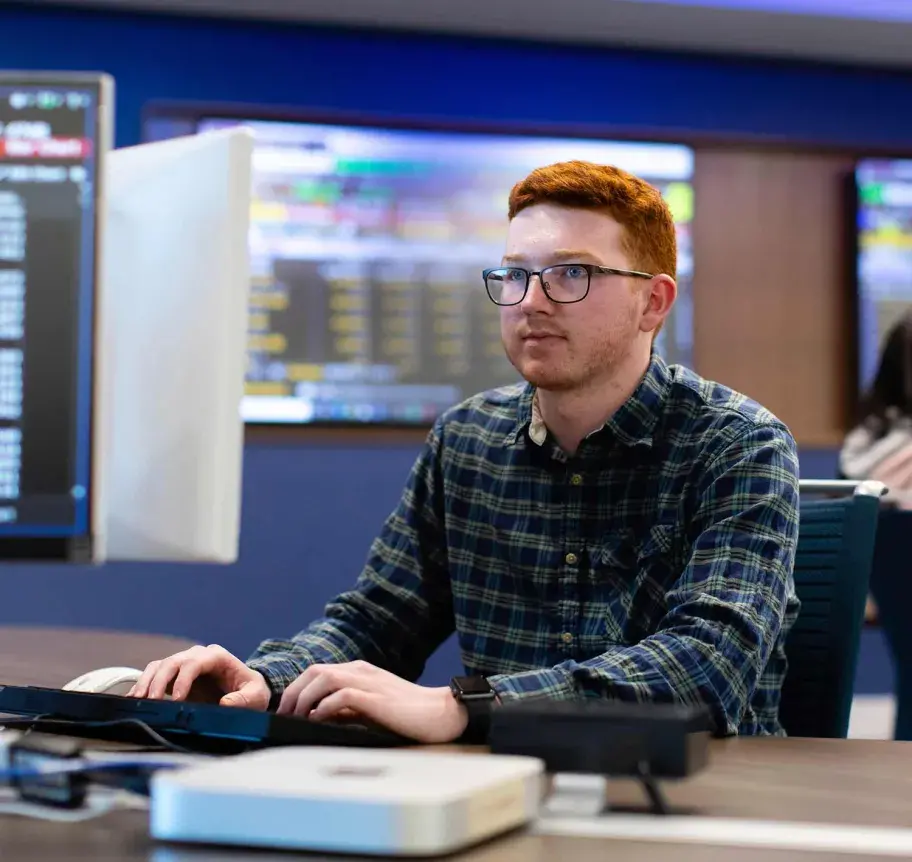 Student working in financial center