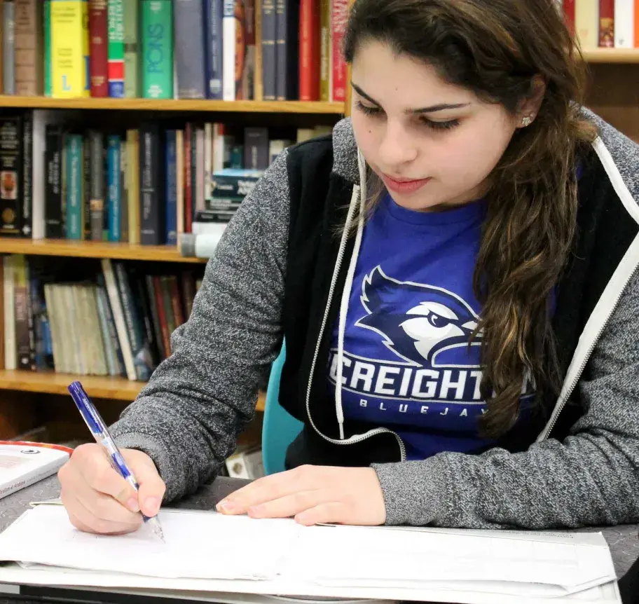 Student studying in library