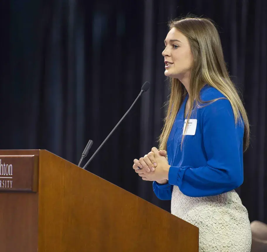 Student giving a speech presentation