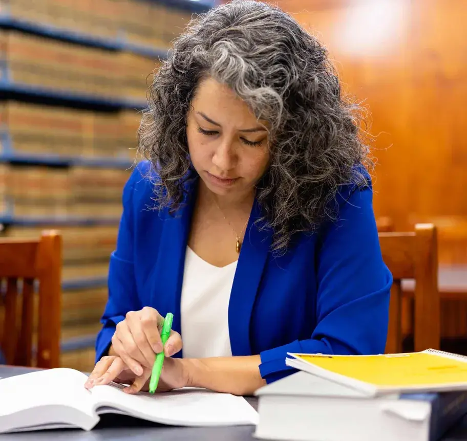Student studying in library