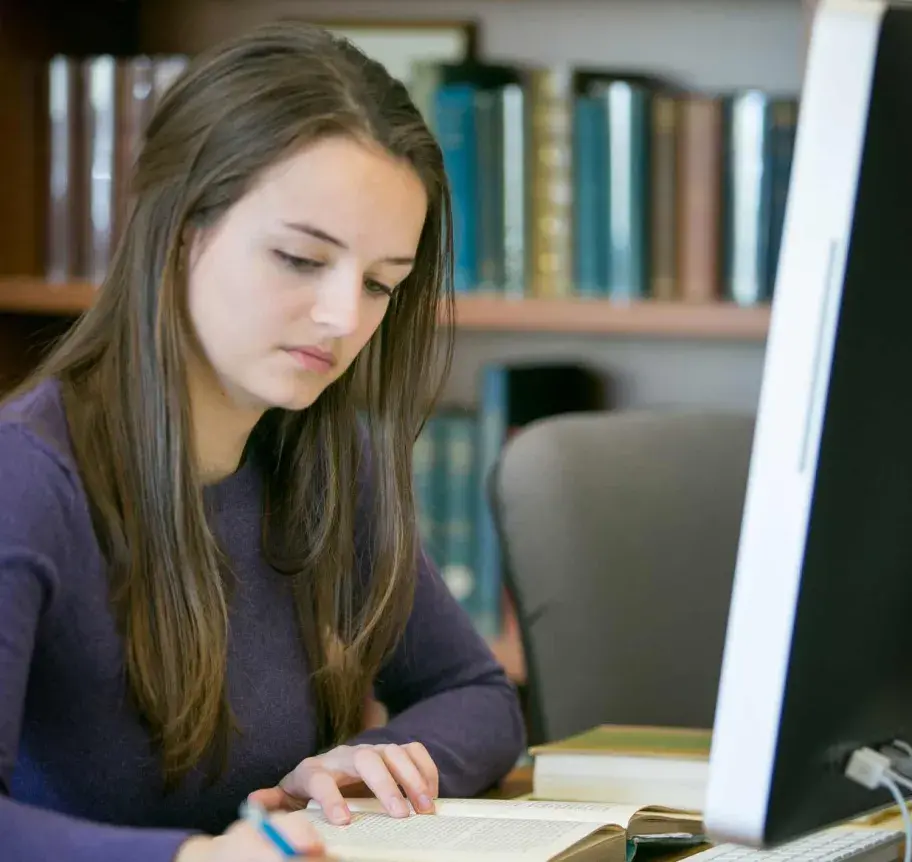 Student studying in library