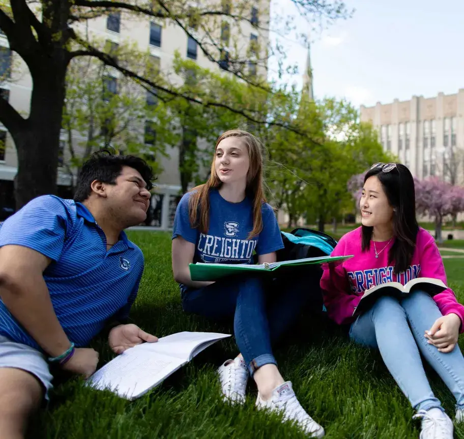 Students gathered outdoors on Creighton campus