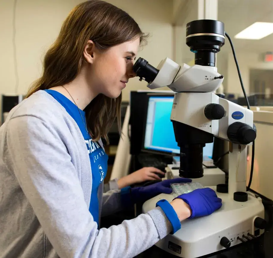 Student using microscope