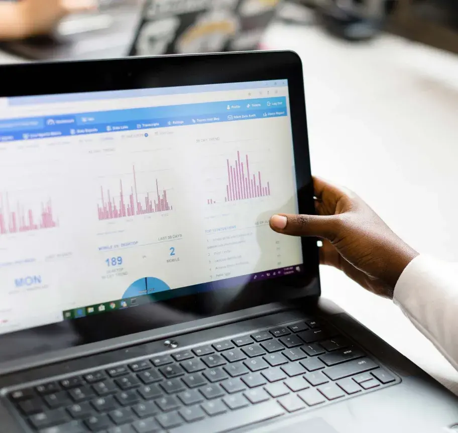 Laptop showing statistics and measurement on the screen