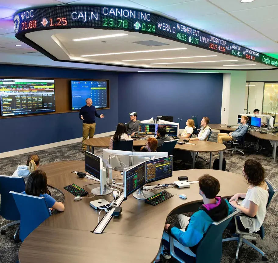 Business and finance students in the Creighton Investment Center