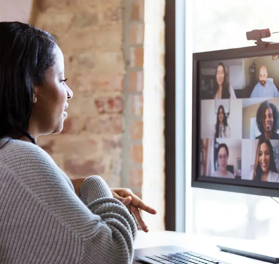 Online student on class discussion call