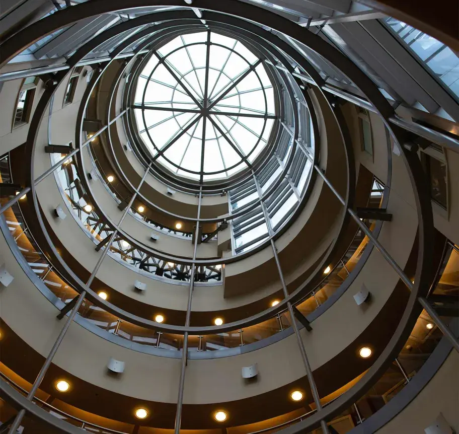 Interior of Hixson Lied Science Building looking up