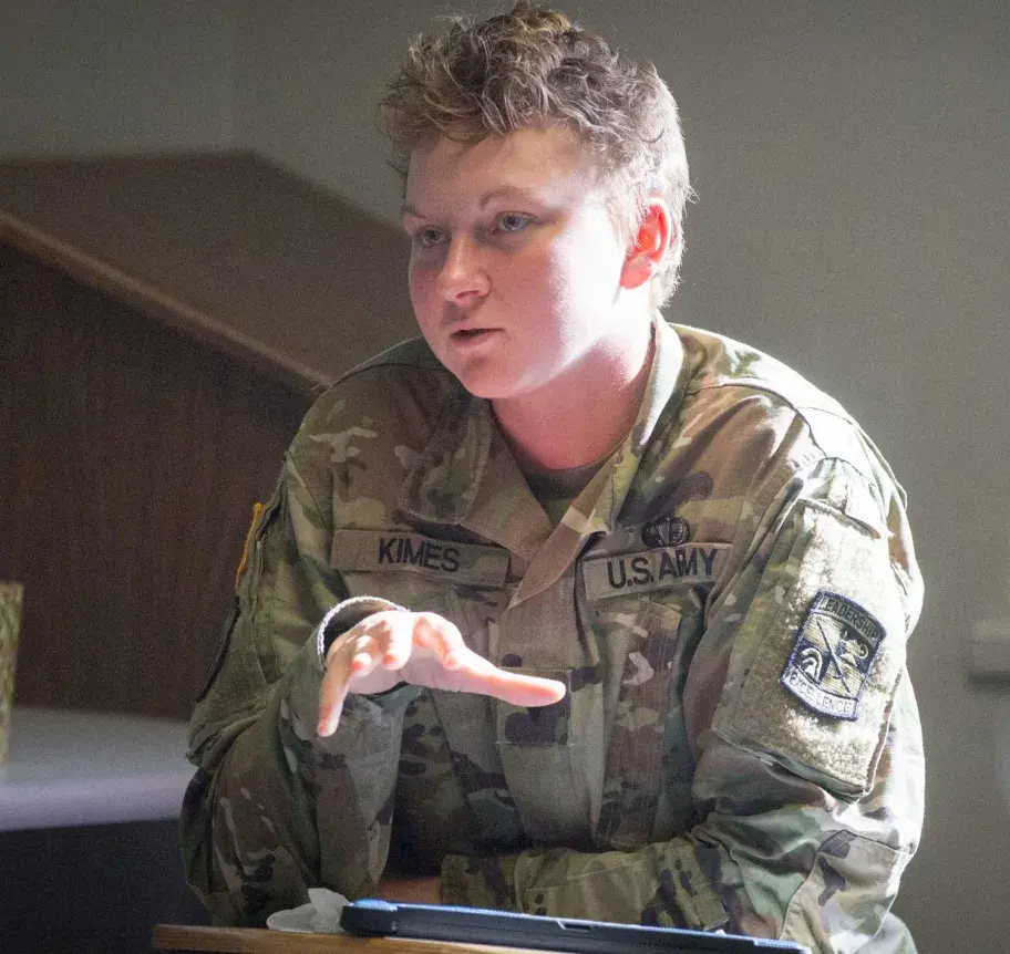 Military science student making presentation