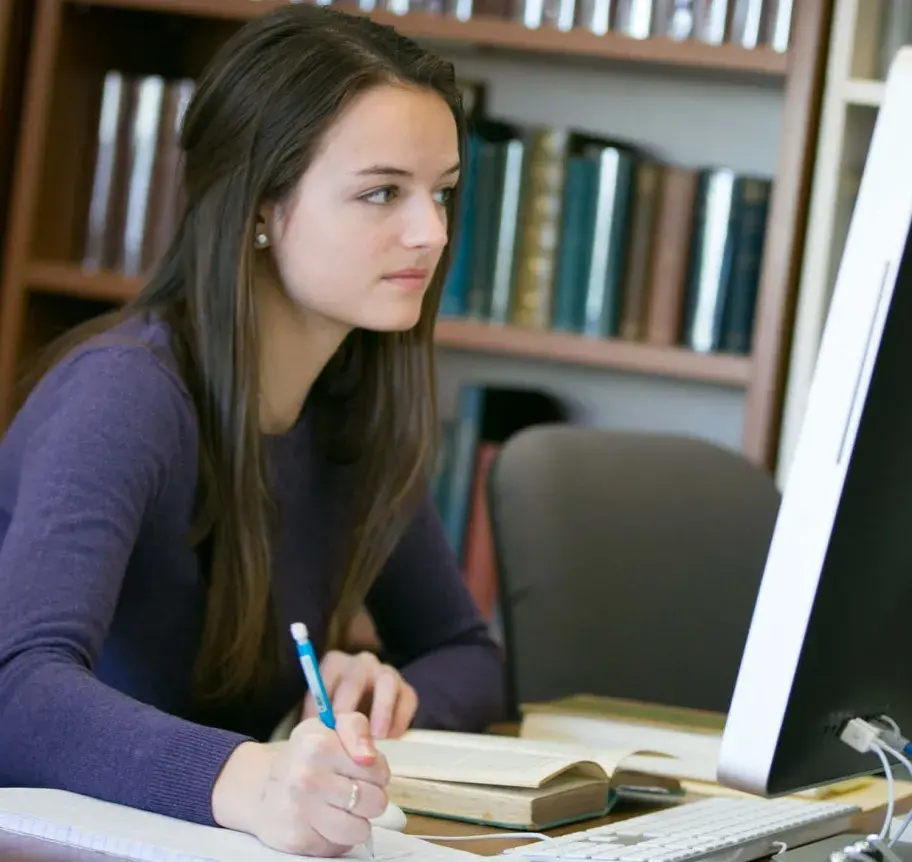 Student studying in library