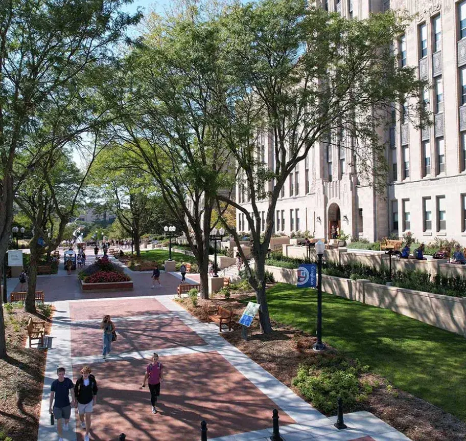 Creighton campus walkway by Creighton Hall
