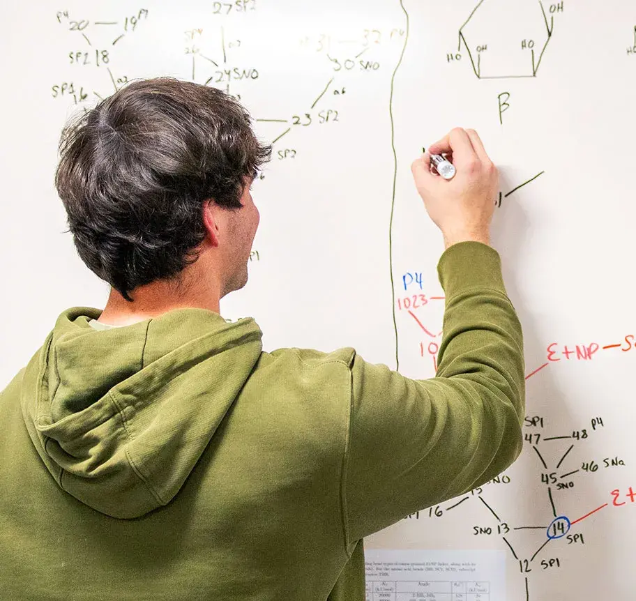 Biomedical student diagramming on white board