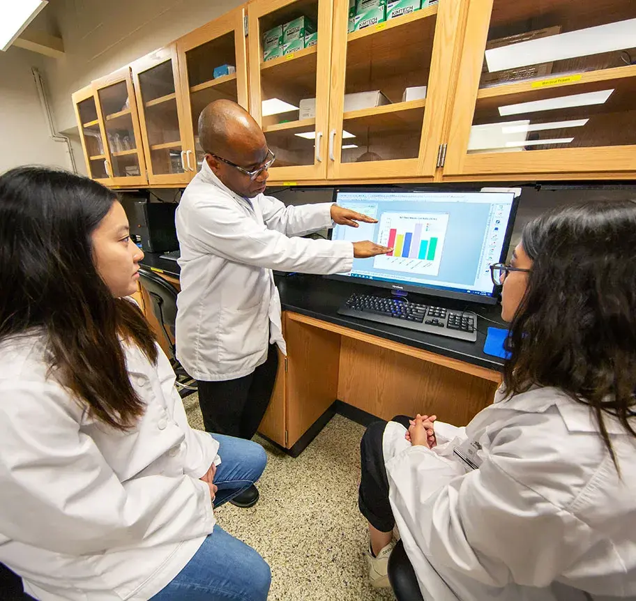 Biomedical physics faculty instructing at screen