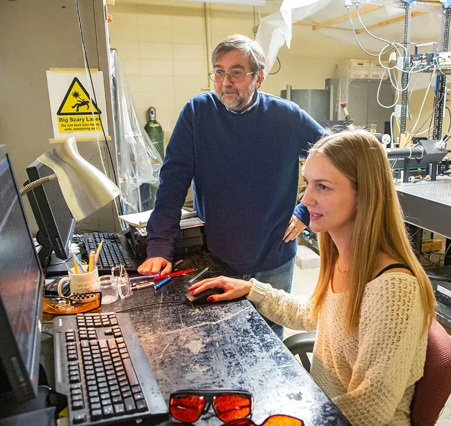 Medical physics student using computer