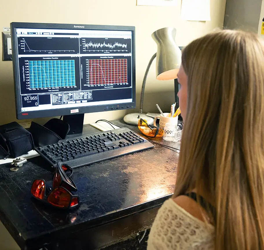 Medical physics student analyzing data