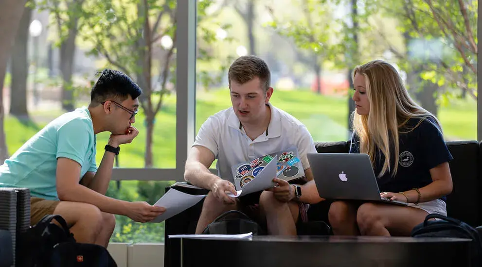 Business students working together in a group