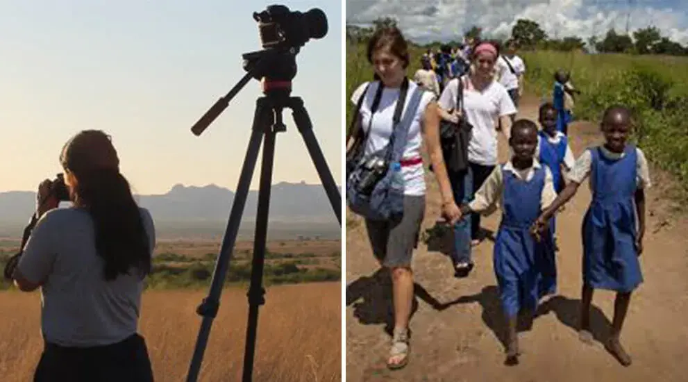 Collage of students during a Backpack Journalism trip