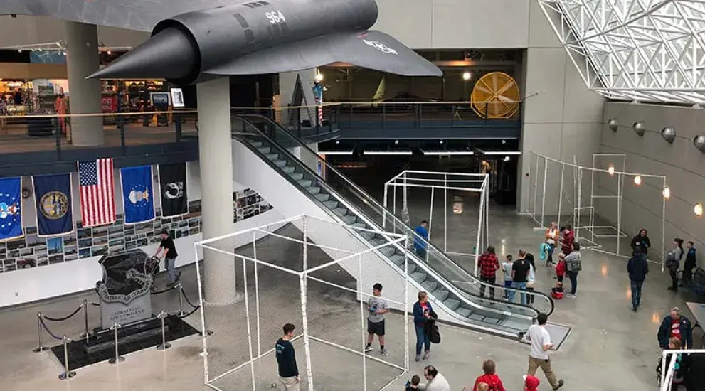 View of Radlab drone cages at the Strategic Air Command & Aerospace Museum