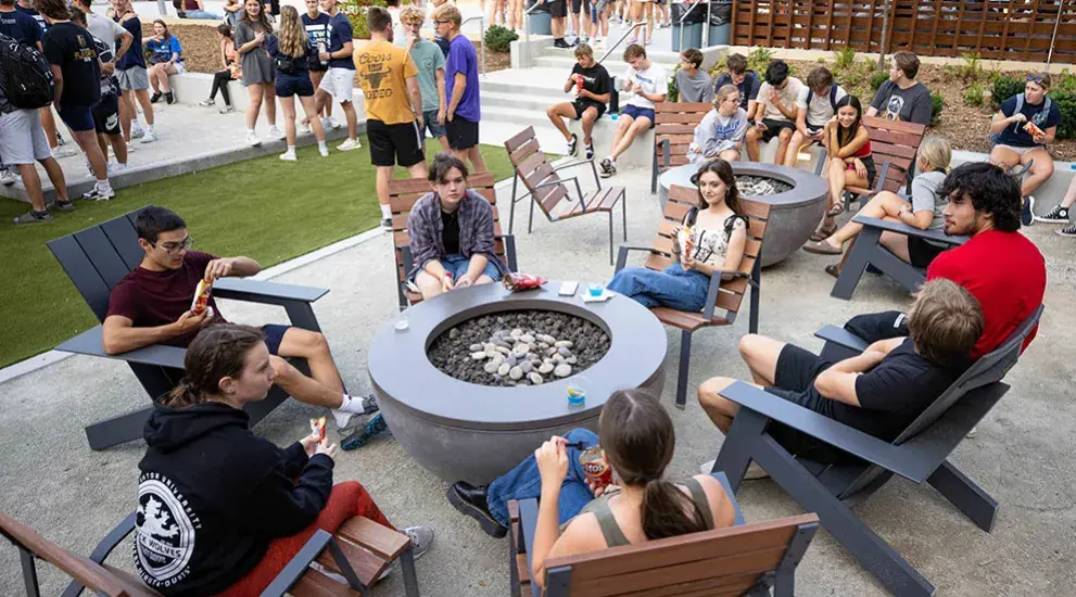 Students around fire