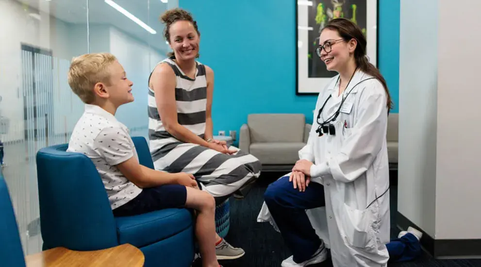 dentist talking to child
