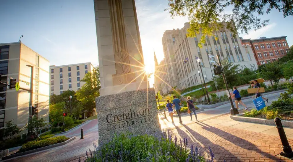 Creighton campus at sunset on 24th Street