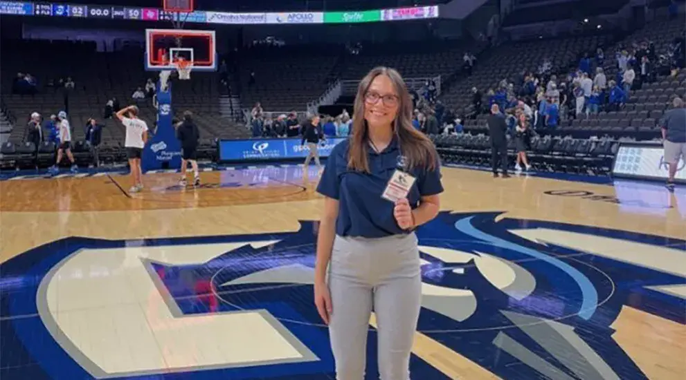 Sophia Baedke at Creighton basketball event.