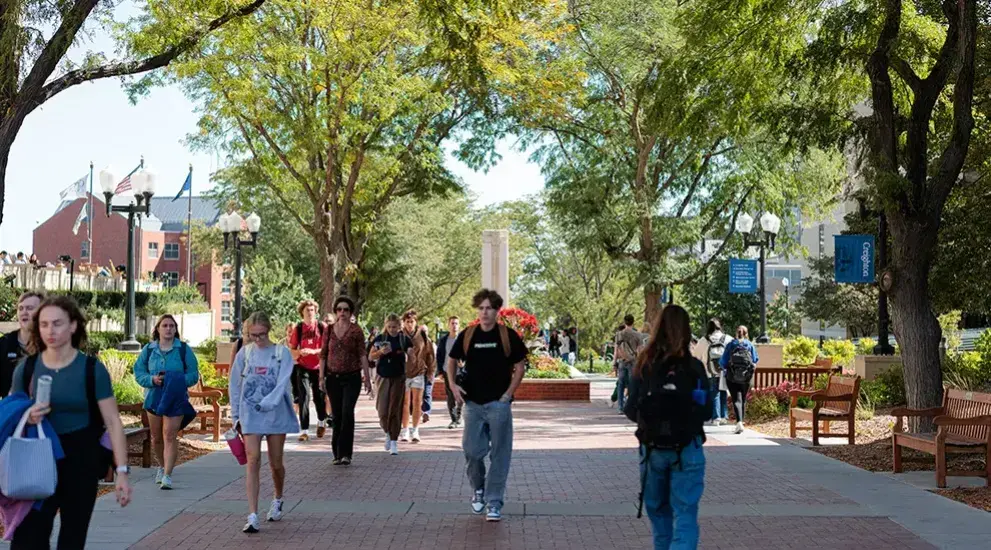 Students walking on Creighton mall.