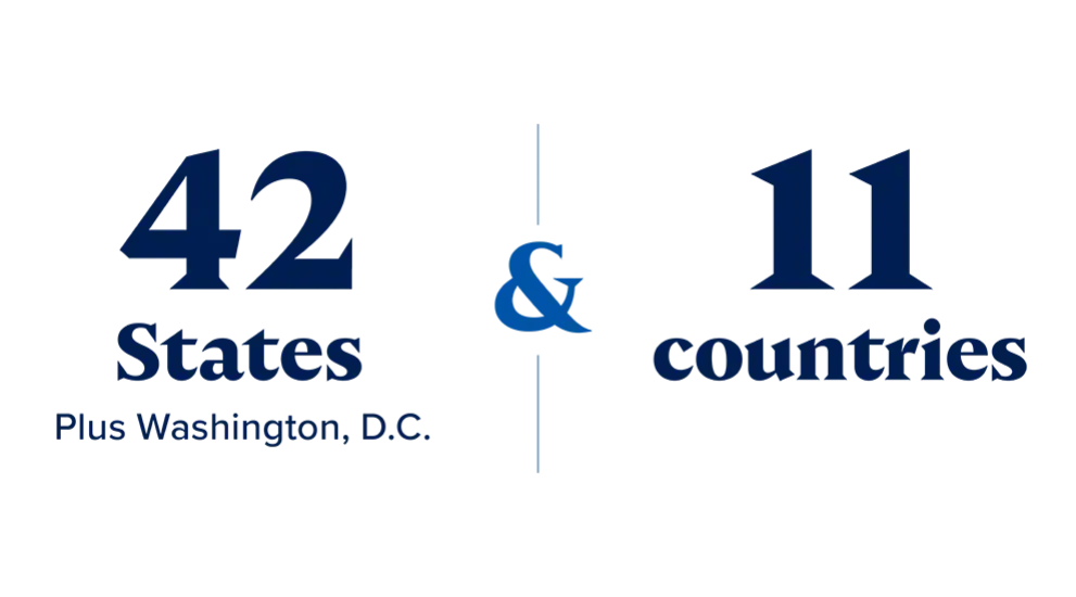 42 states plus Washington DC & 11 countries