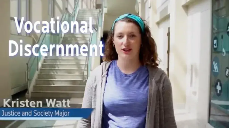 Video thumbnail for the Justice and Peace Studies Program featuring a Creighton student