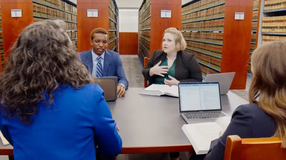 Law students working in the library
